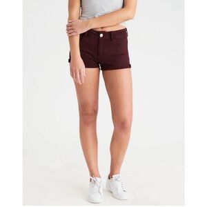American Eagle Hi-Rise Shorties Super Stretch Burgundy Denim Shorts NWOT